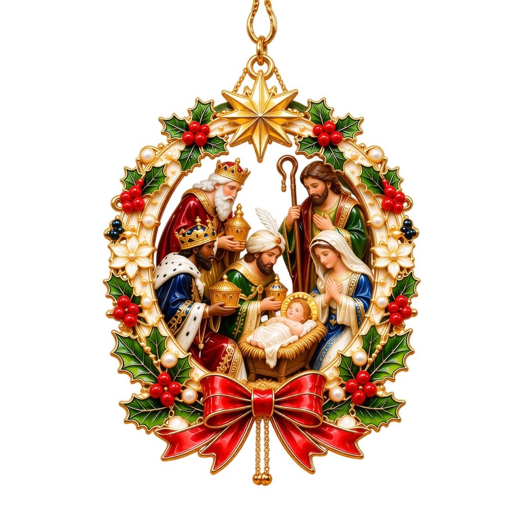 Christmas Scene Hanging Ornament, 2D Flat Wall Decor with Double-Sided Print for Holiday Home Display