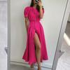 Women's Clothing, New Style, Solid Color, High Waist, Shirt Skirt, Slit, Dress
