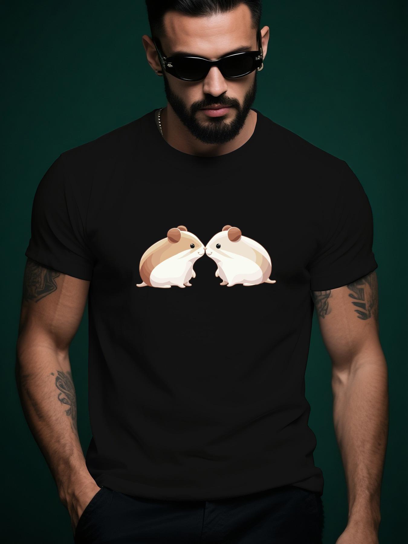 Summer Tshirt with Cute Hamster Graphic - Red Cotton M