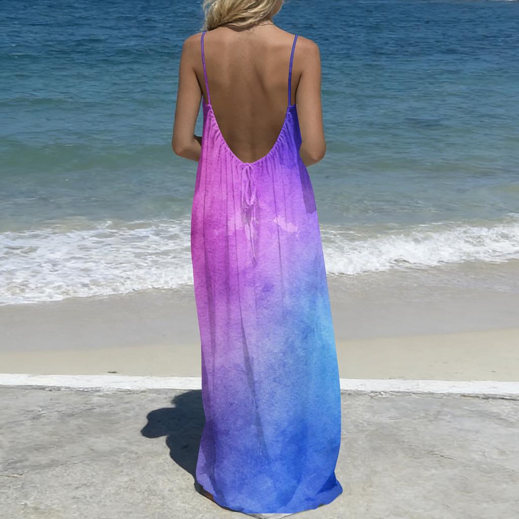 Dámské Módní Ležérní Volné Šaty s Květinovým Potiskem a Úzkými Ramínky Bez Zad