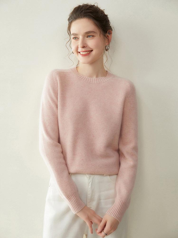 Damen Kaschmir Pullover mit Rundhalsausschnitt - Herbst/Winter Kollektion 2025, Sattelschulter, Verdickt, Uni-Farben, Lockere Passform, Figurschmeichelnde Strick-Basis.