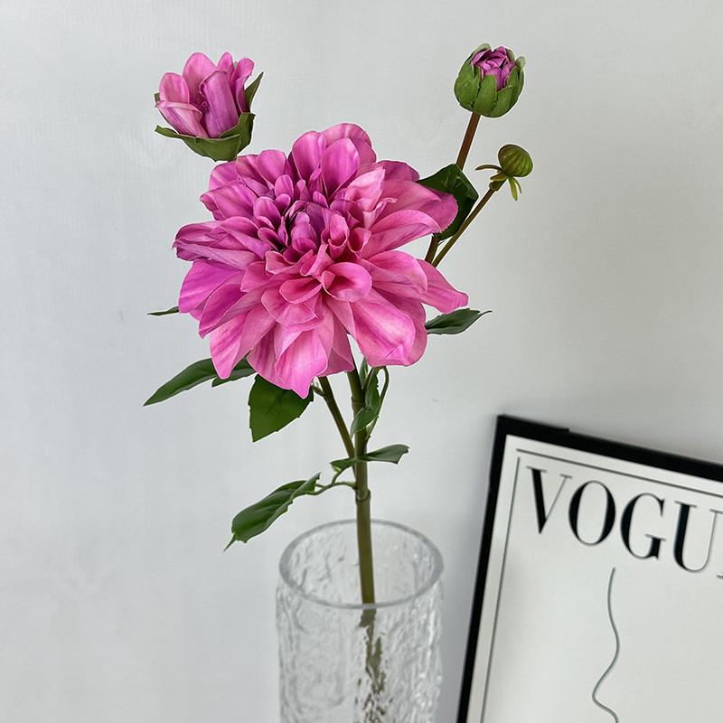 Artificial Flower Wedding 3head 3d Dahlia Silk Fabric Event Photography Decor