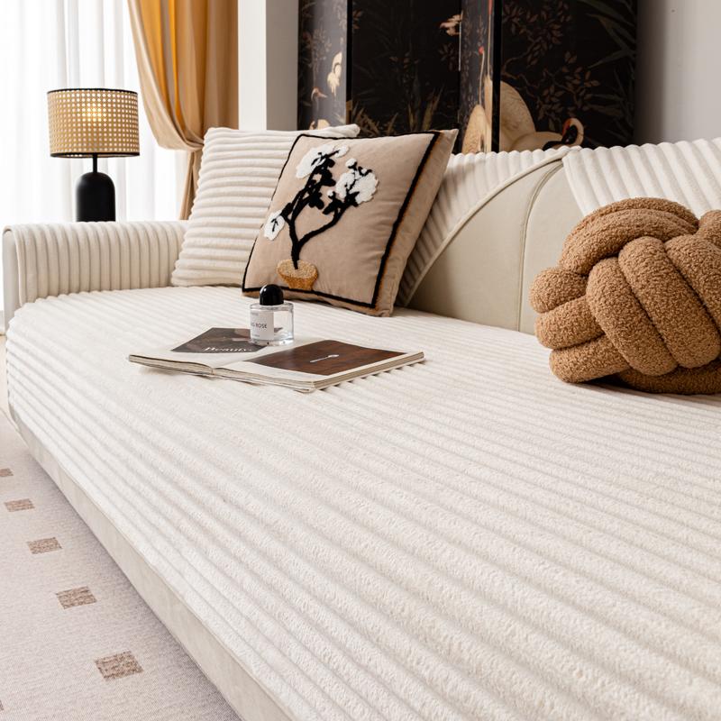 

Однотонный чехол для дивана из фланели в прямую полоску, подушка для дивана, толстая, нескользящая, подушка для дивана, кремовая, ветровая, подушка для дивана в гостиную 70x70cm белый