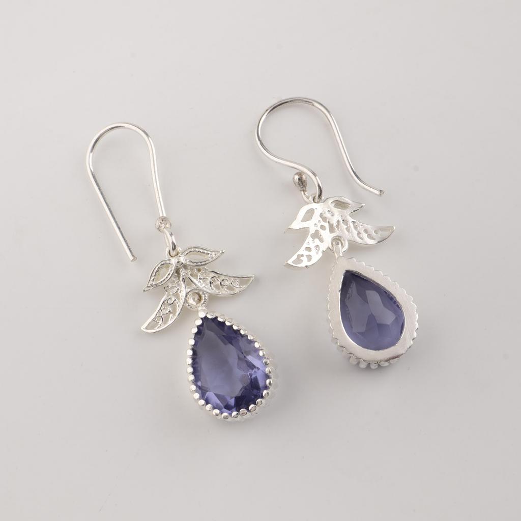 Iolite Gemstone Silver Earrings 925 Sterling Silver Handcrafted Jewelry For Women CE-27-8