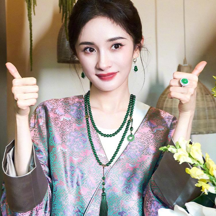 Elegant Ethnic Green Beaded Tassel Necklace - Vintage Long Sweater Chain for Women