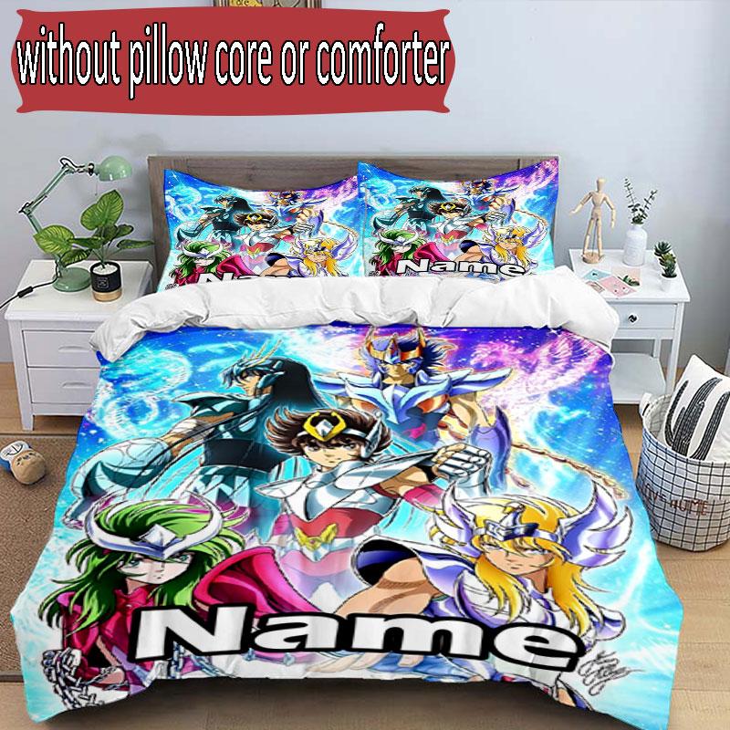 3pcs Duvet Cover Set (1*Duvet Cover + 2*Pillowcase, Without Core), Custom Name Saint Seiya Pattern Bedding Set, Home Bedroom Decor Gift