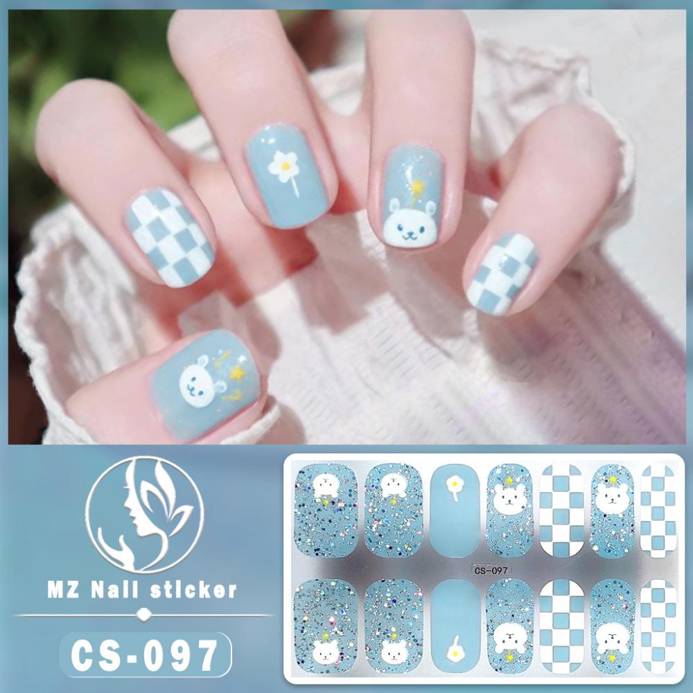 New type of bake-free gel nail polish film, full sticker, plaid spring and summer flower nail art film, nail film, waterproof paper patch
