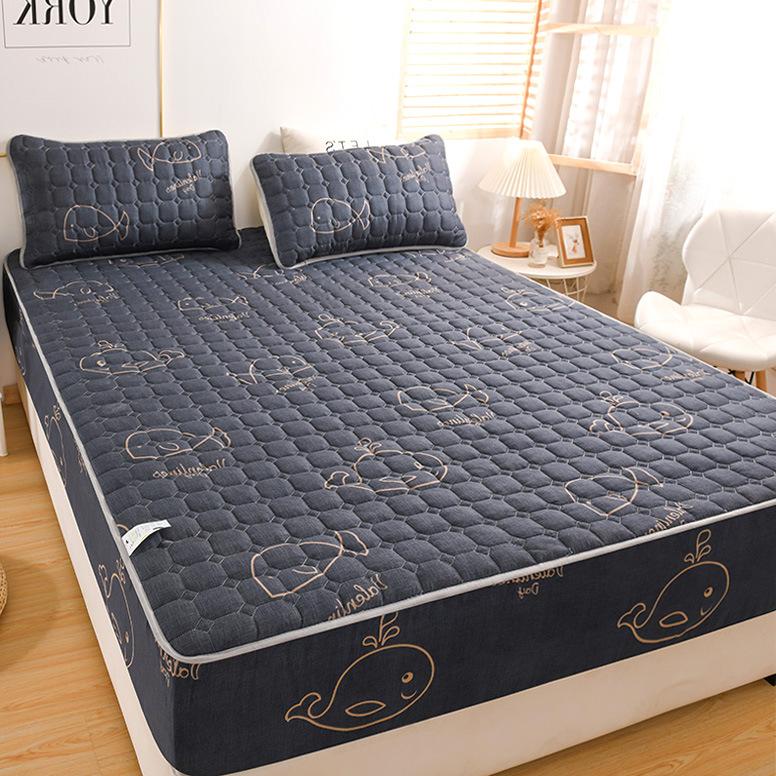 Thickened Mattress Three-piece Set, Solid Color Cotton Mattress 3-piece Set, Simmons Mattress Dust Protective Cover, Bed Skirt Cover
