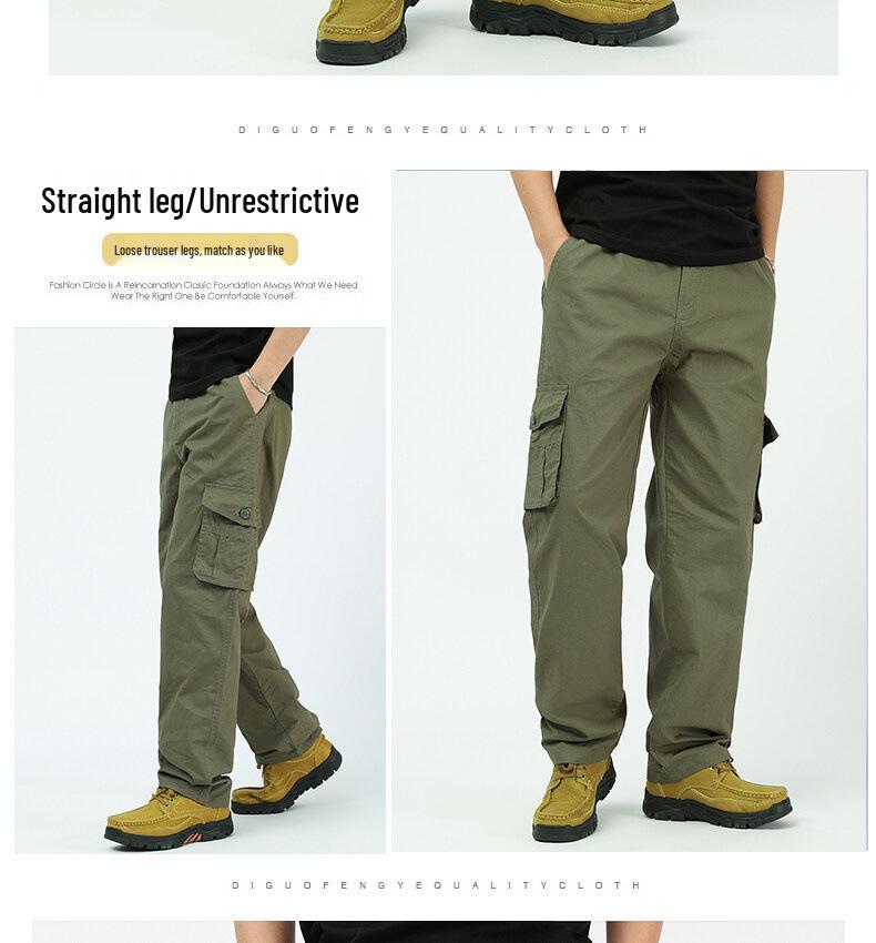 Spring & Autumn Multi-Pocket Loose Fit Casual Pants for Middle-Aged Men