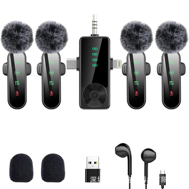 H19 Wireless Lavalier Microphone: One-to-Four Cross-Border, Three-in-One Interface for Live Streaming, Mobile Shooting, Noise Reduction Recording.