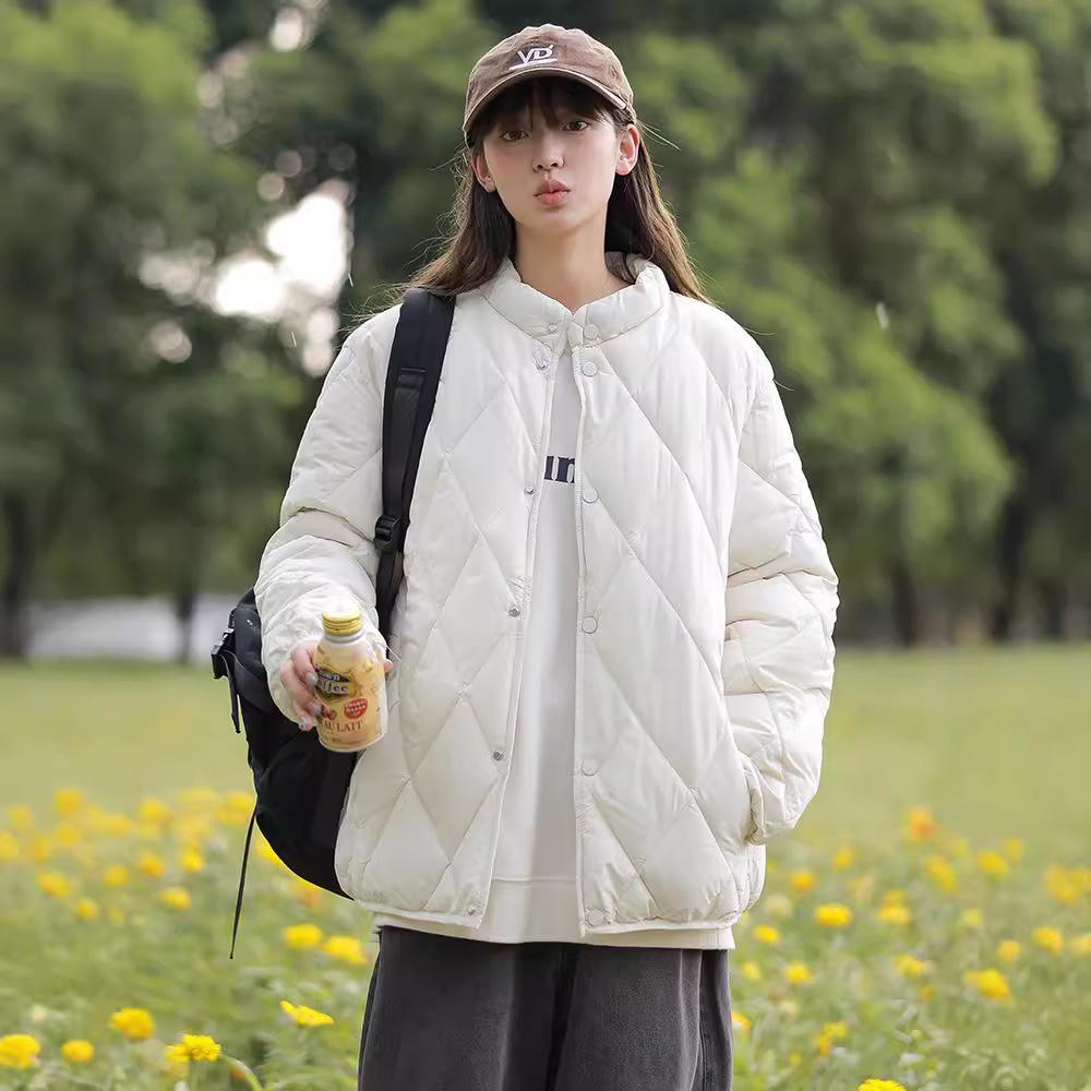 Simple diamond lattice collar warm cotton jacket women's short light and loose 2025 winter new Korean version of down cotton jacket