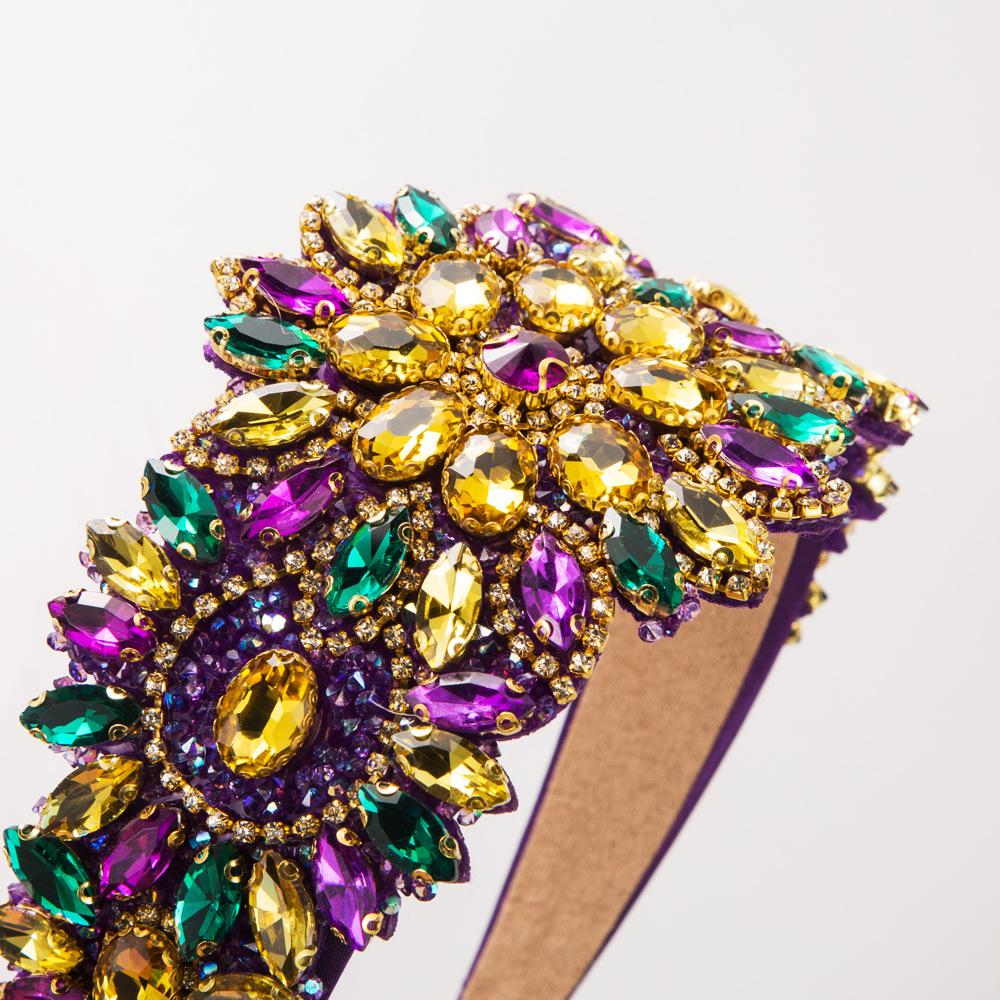 Baroque Full Diamond Flower Headbands Shiny Wide Edge Hair Accessories For Women's Party Hairband Hair Band Hoop Girl Headwear