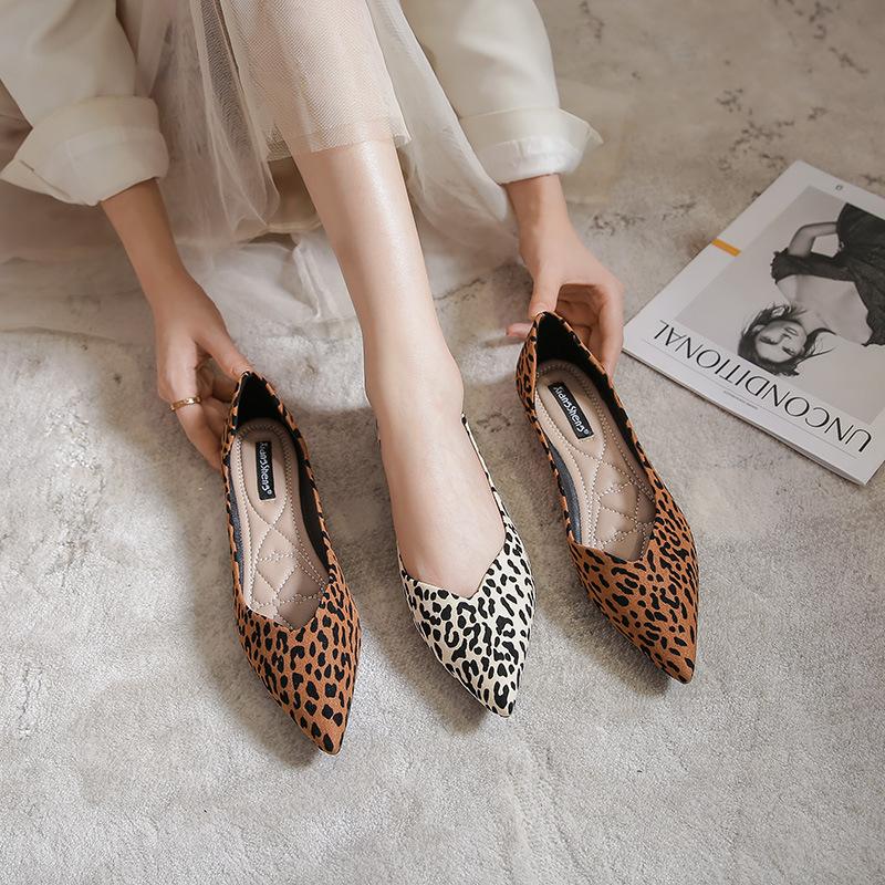 Fashion Pointed Toe leopard pattern flats woman ballerina casual loafers shallow soft bottom moccasins shoes women 2025 plus size 34-43