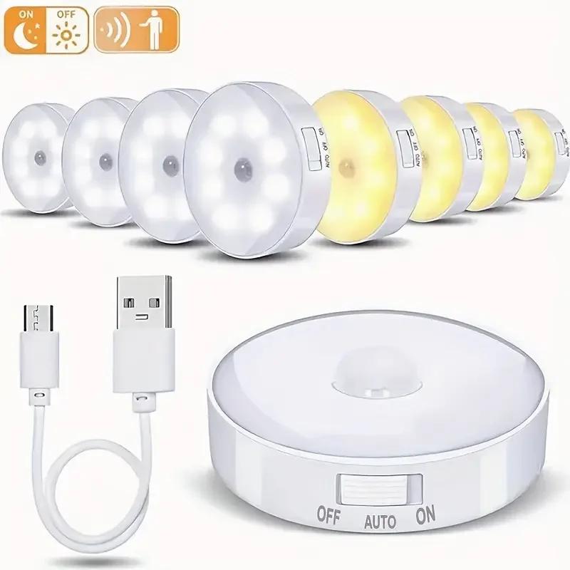 Induction Night Light USB Charging Circular Light with Magnetic Suction Staircase Light Suitable for Wardrobe Corridors