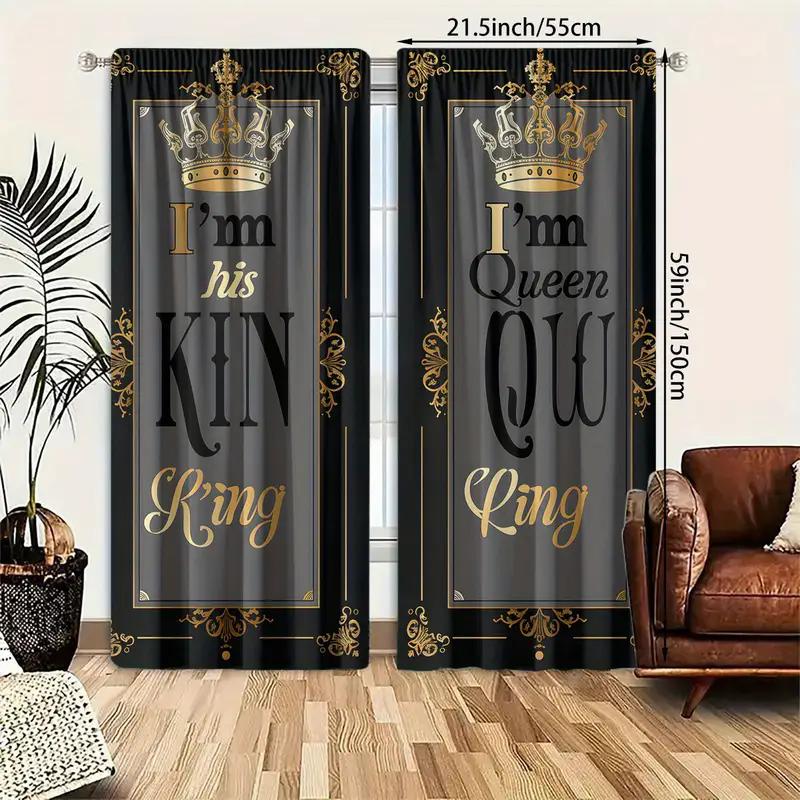 2PCS - King Theme Festival Atmosphere Printed Curtains, Suitable for Bedroom and Living Room Home Decoration
