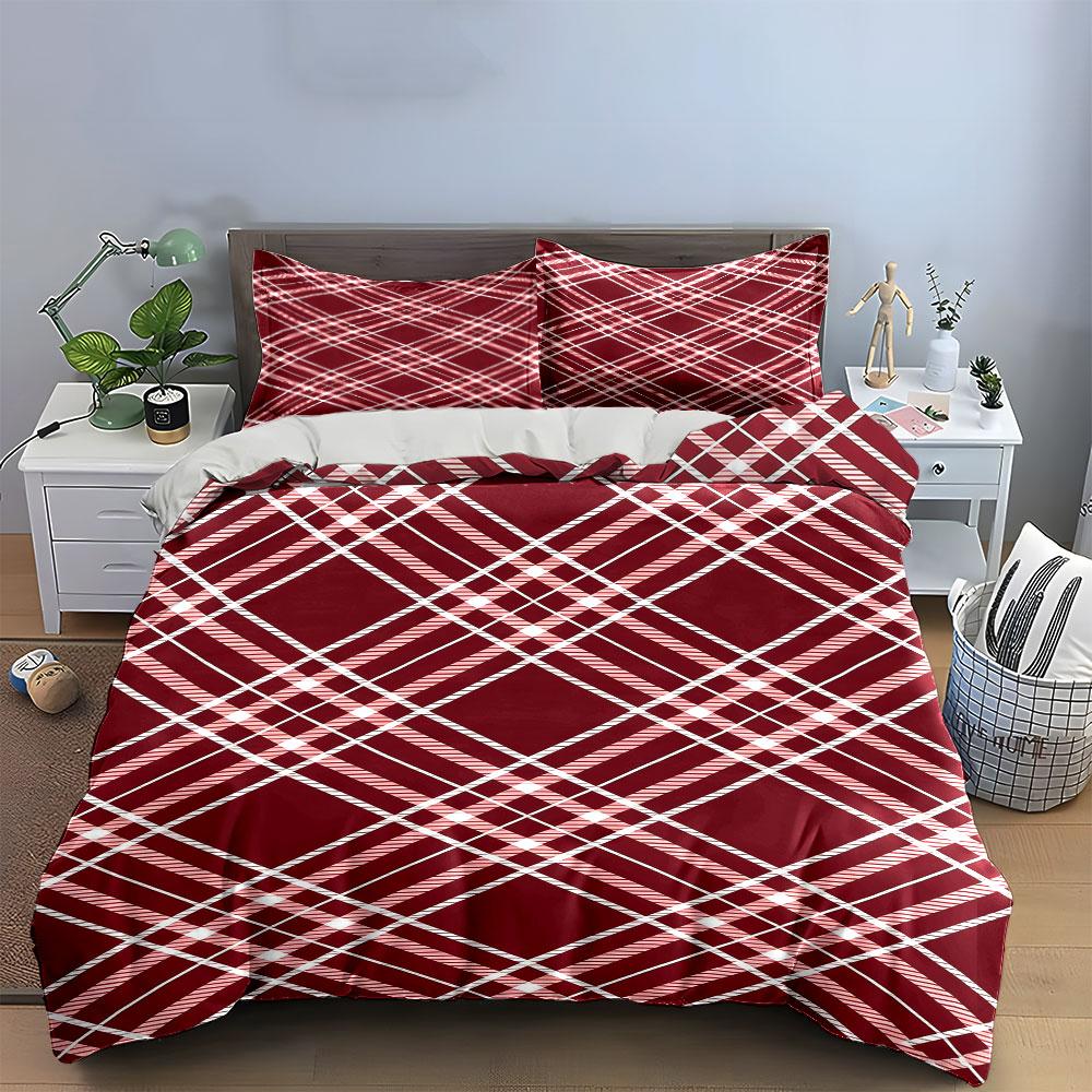 Red plaid crisscross pattern. Bedding sets Duvet cover sets Duvet covers Pillowcases(1 * Duvet Cover 2 * Pillowcases without duvet insert)