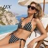 Non-slip Bikini Top 2Pcs/Set Set for Women, Knitted Hollow Fabric Halter Bra with Chest Pad Lightweight Summer Swimwear No Steel Support, Lace-up