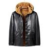 Men's Autumn and Winter Solid Color Pu Leather Jacket Hooded Casual Velvet Warm Coat Top