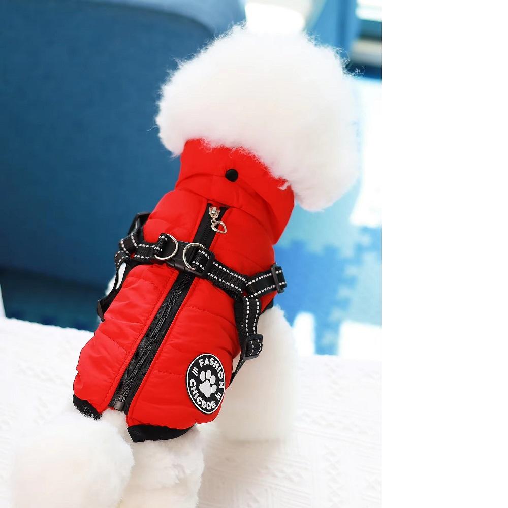Comes with a traction ring, pet coat, jacket, three-layer thick warm dog clothing, autumn and winter waterproof fabric, small an