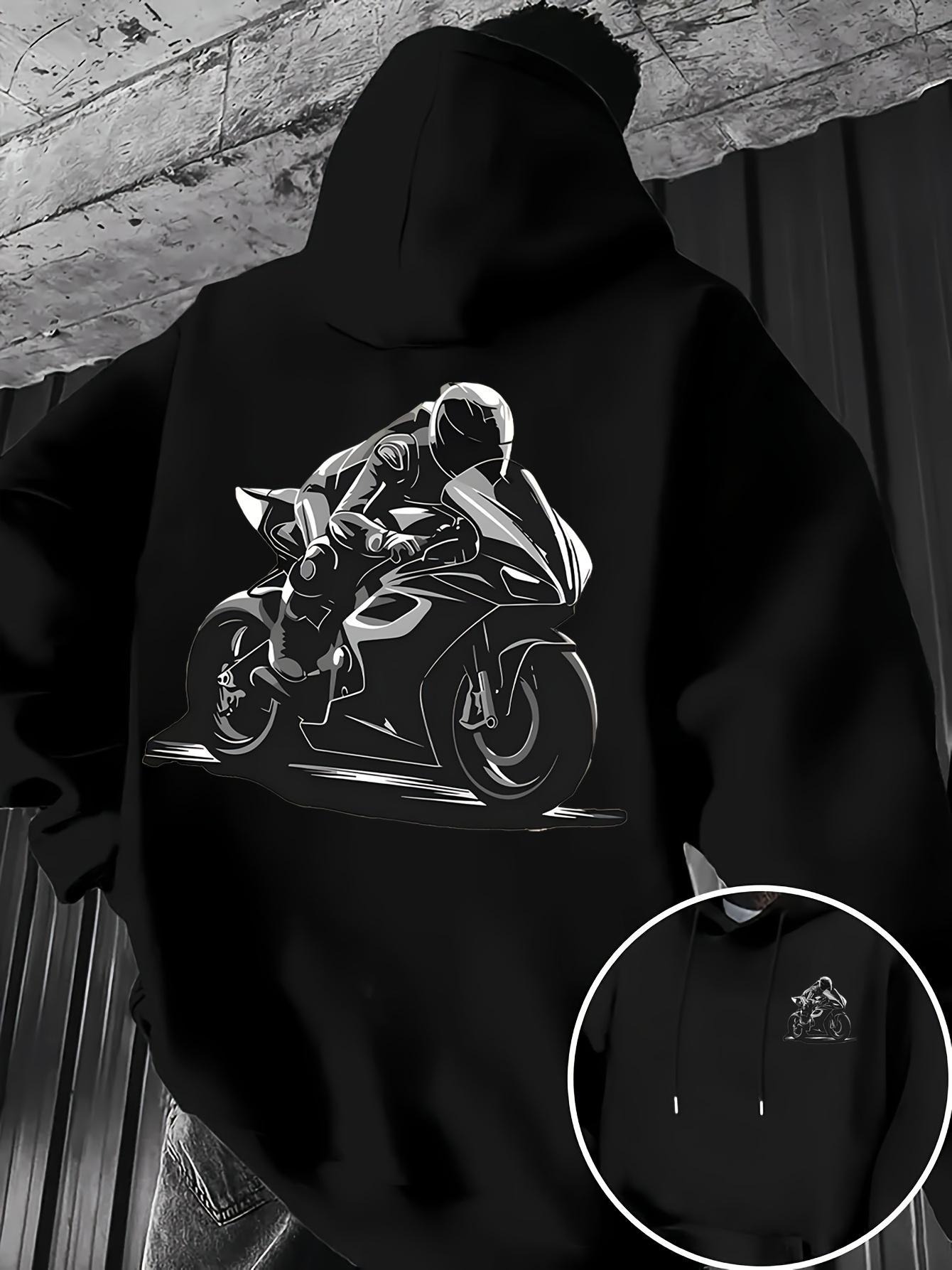 Lässiger Streetwear Sweatshirt Mann Biker Racing Motorrad Skizze Motiv Vorne Und Hinten Täglich Sport Hip Hop Hoodie M schwarz
