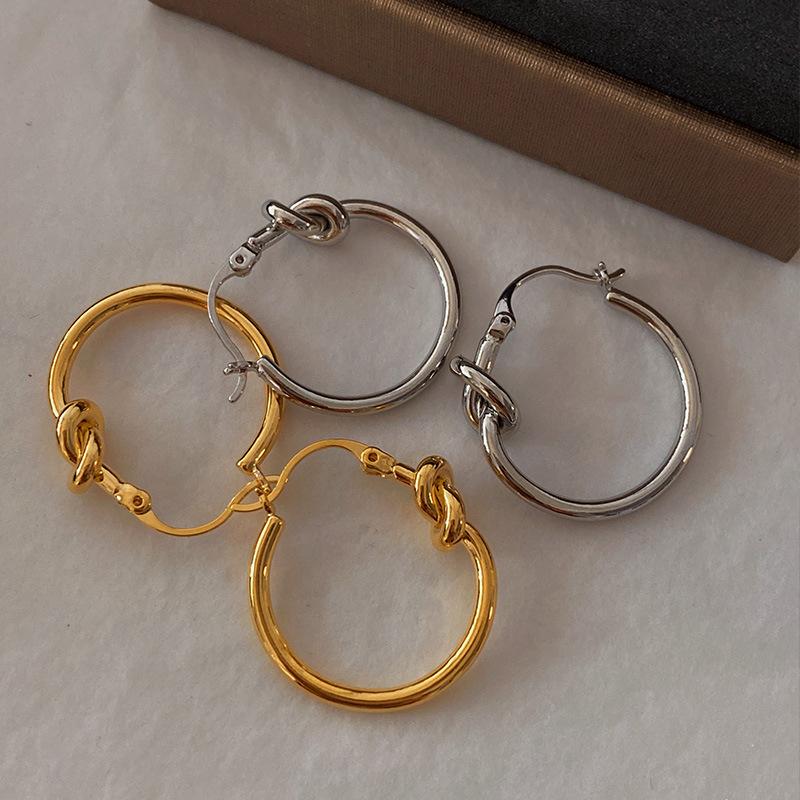 Knot Buckle Round Ear Buckle Zhang Zifeng Same Plain Ring Summer Premium Simple Sterling Silver Needle