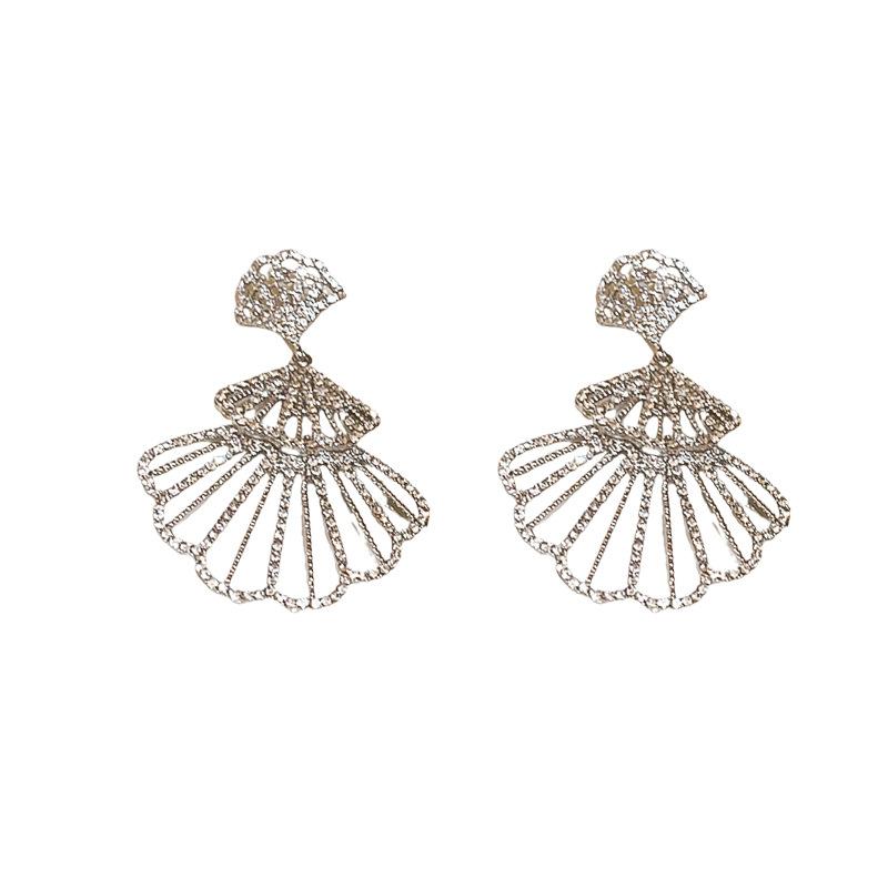 Silver Needle Diamond Fan Skirt Earrings European and American Fashion Temperament Earrings Niche Exaggerated Design Earrings Women