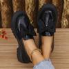 Large size bow women's spring and autumn new platform middle heel lazy retro small leather shoes