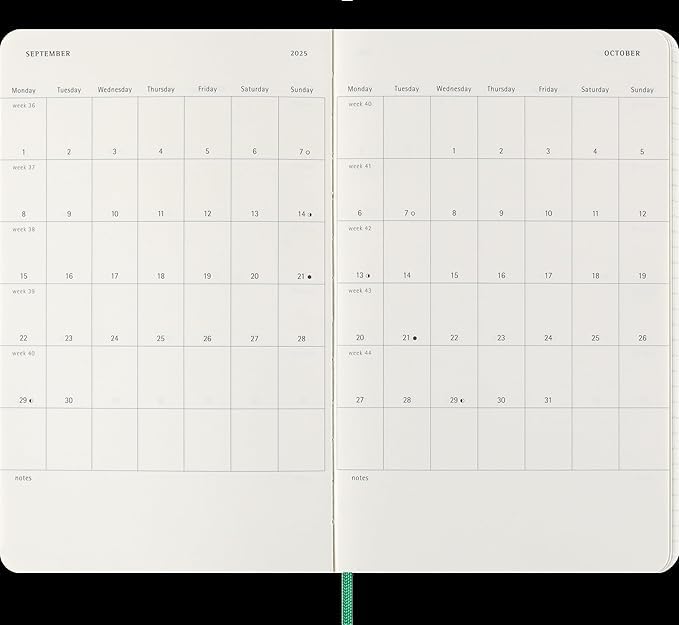Moleskine Notebook 2025 January Start 12 Months Precious Weekly Diary Large Size Wide X 21cm Soft Cover Manber Green DSPRETK5712WN3BY25 (13cm Long)