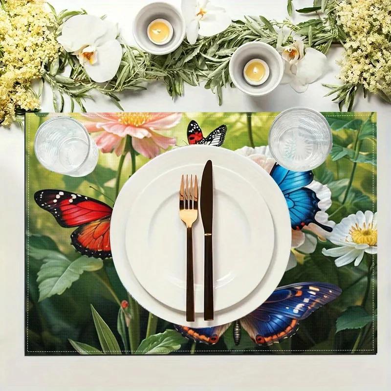 1PC Vibrant Butterfly & Flower Table Mats - Ideal for Holiday Parties, Birthdays, and Home Decor,