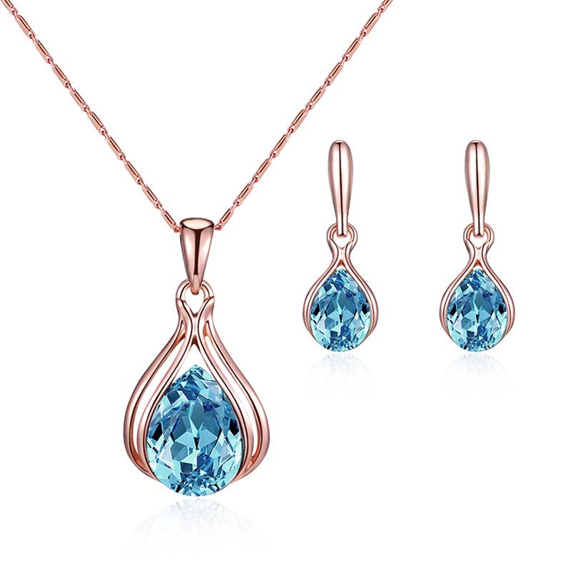 Wish Fashion Women's Blue, Green & Red Teardrop Necklace & Earrings Set