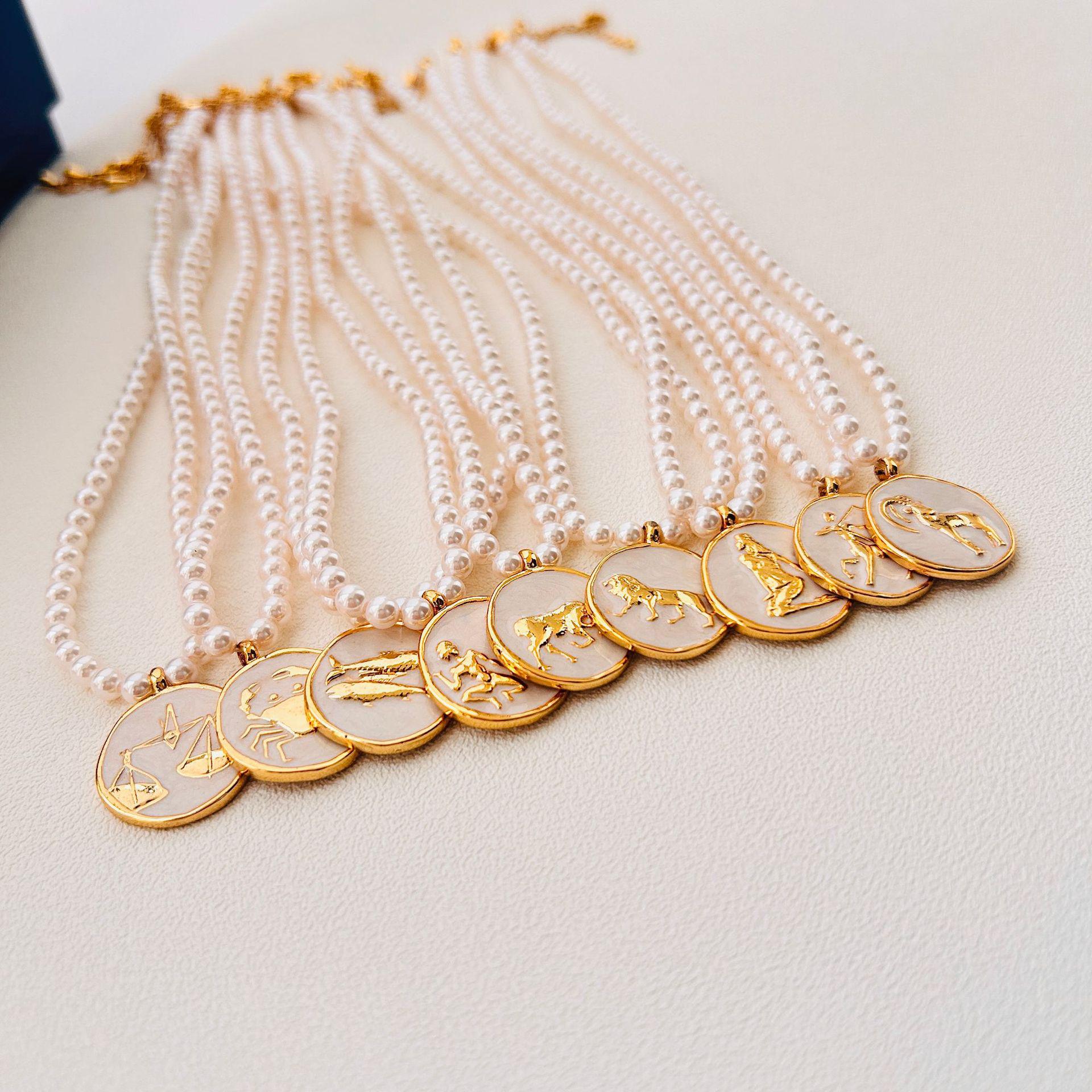 

Подвеска «Двенадцать созвездий семьи Ши» с жемчужным ожерельем - Женская цепочка на ключицу в стиле легкой роскоши, Элегантный подарок на день рождения Pisces