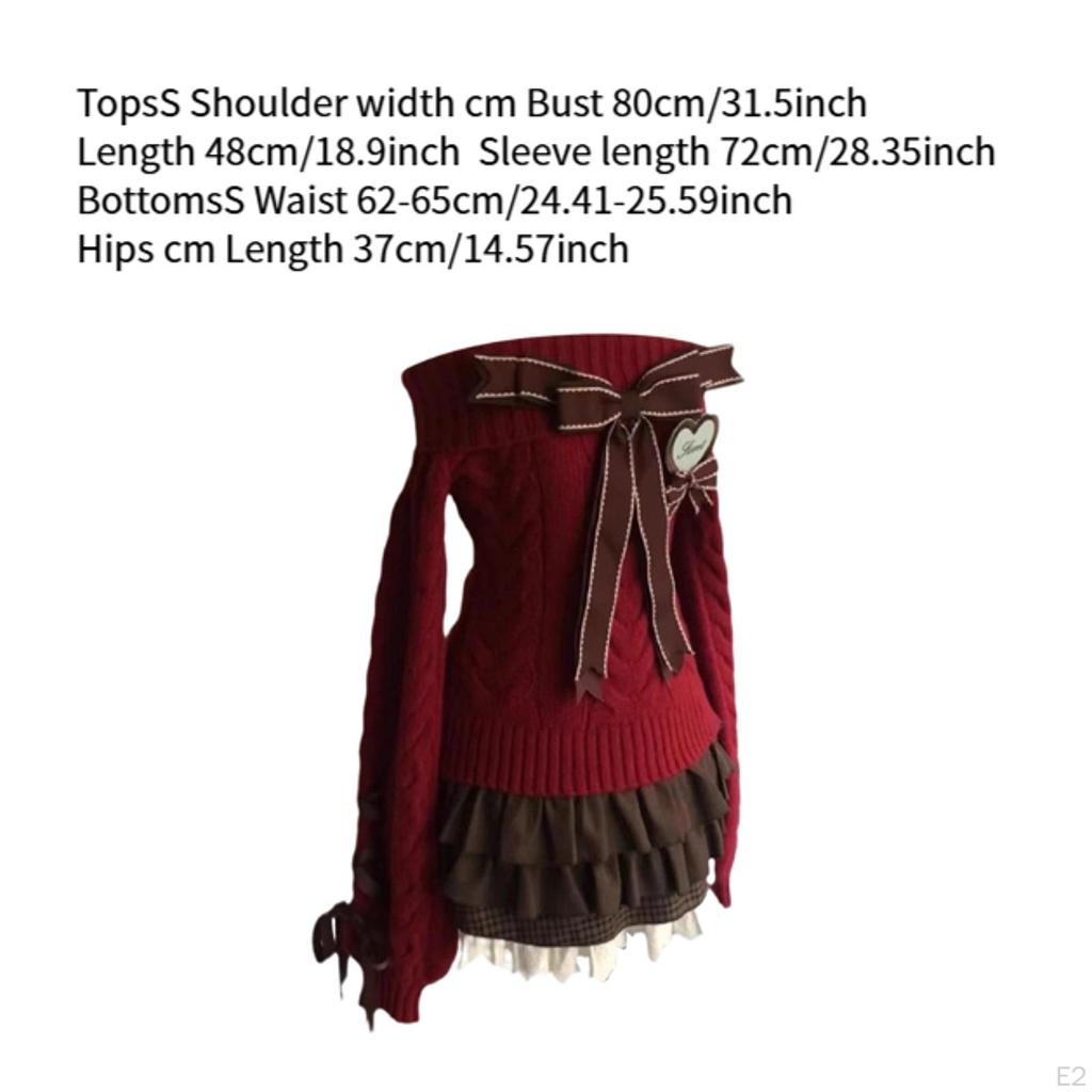 Knit Sweater with Off Shoulder and Pleated Skirt Set for Outings