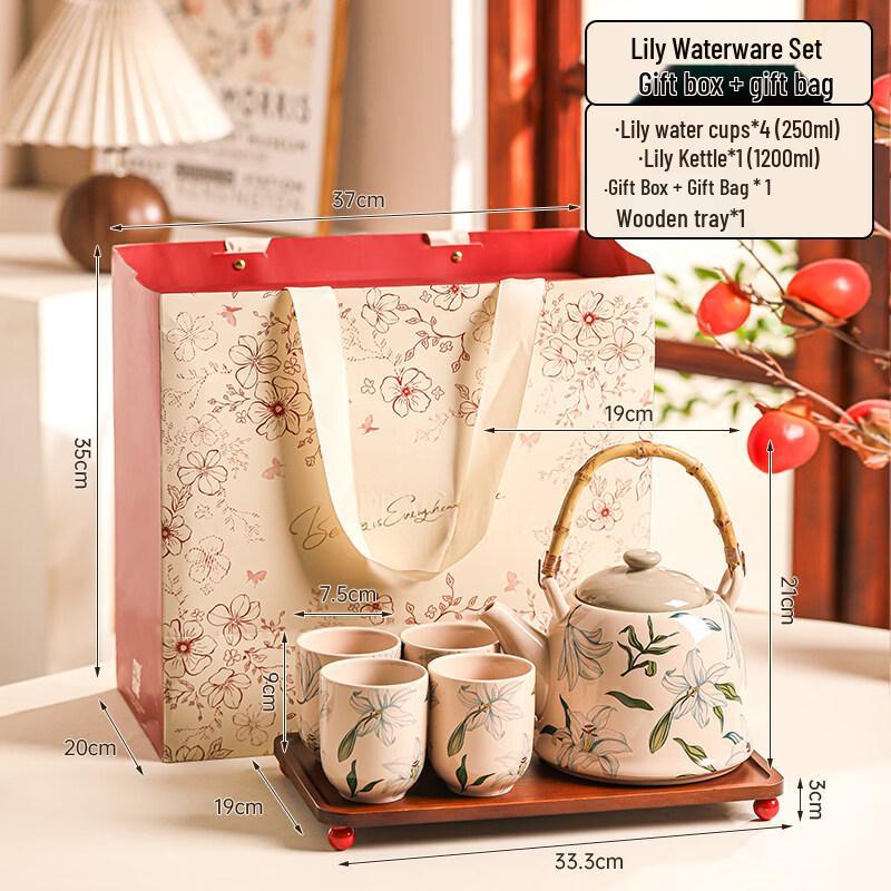 

Lily Teapot and Cup Set with Wood Tray