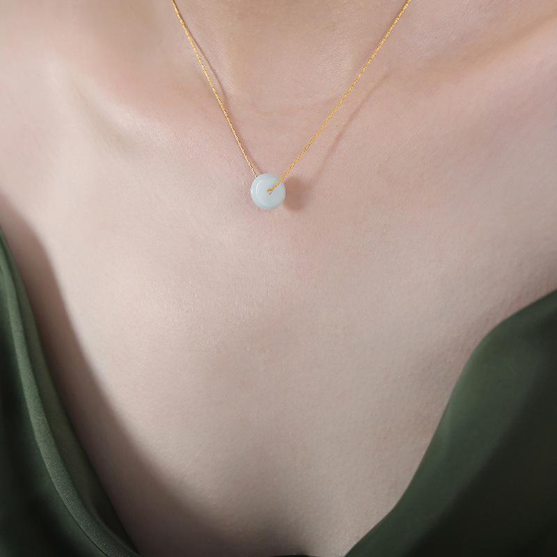 Chinese Style Hetian Jade Pendant Necklace Versatile Personality Temperament Empress Dowager Titanium Steel 18K Gold Hip-Hop Jewelry