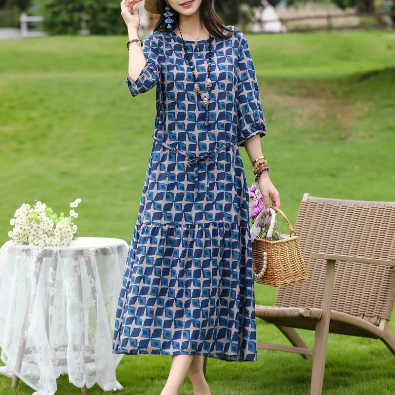Women's Floral Print Maxi Dress, Tie Waist 3/4 Sleeve Casual Summer Dress (XL-5XL)