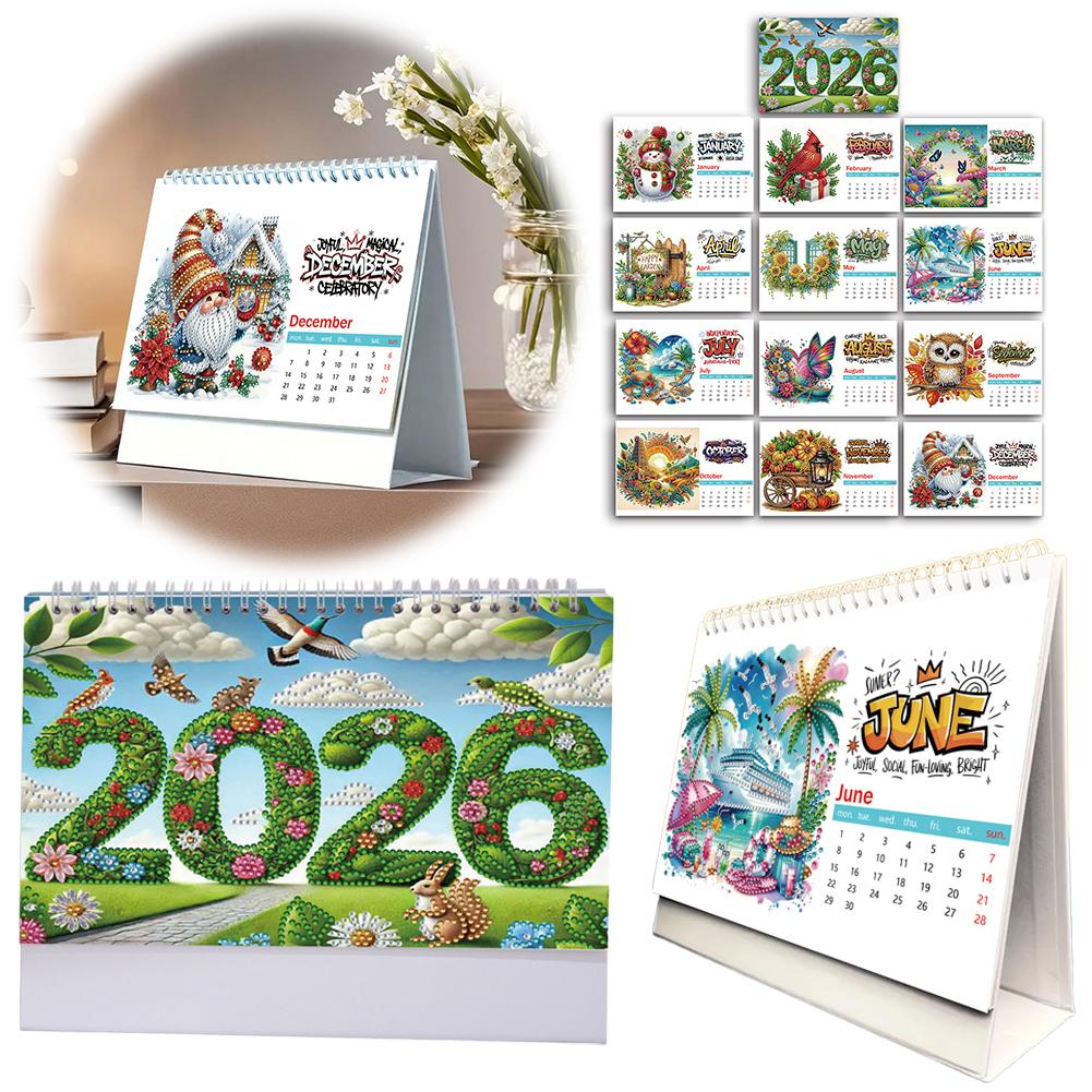 DIY Diamond Art Malerei 2026 Schreibtischkalender Ornament, Monatsplaner von Jan 2026 bis Dez Diamond Painting Set
