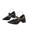 New Chunky Heel One-shoulder Buckle Leather Shoes for Women's Mid-heel Single Shoes