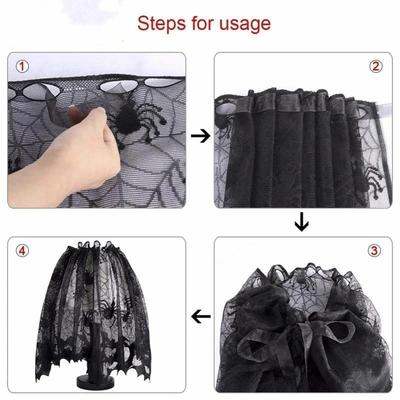 1pcs Halloween Curtain 60*20inch Black Lace Bat Spider Web Curtain for Living Room Halloween Decoration Party Supplies