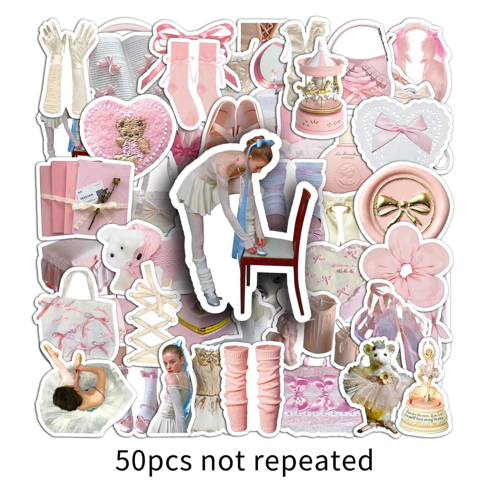 Ballet Style Journal Stickers - 50 Waterproof Girly Heart Designs for Phone & Suitcase Decoration