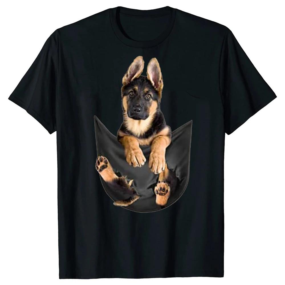 

German Shepherd In Pocket Funny Dog Lover Gifts T Shirts Graphic Cotton Streetwear Short Sleeve Birthday Style T-shirt 50728 4XL