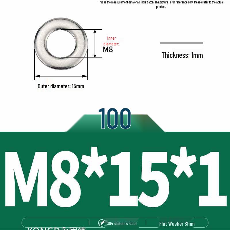 304 Stainless Steel Thickened Flat Washer / Ultra-thin Metal Gasket, Sizes M1.6-M10