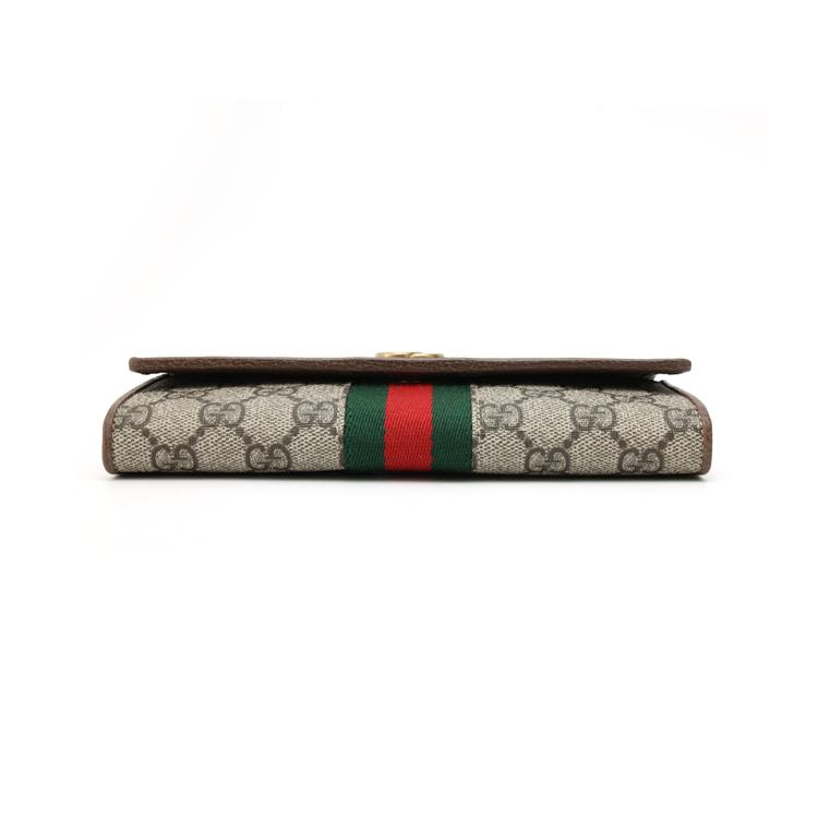 Gucci Ophidia Tre Porcellini Stampa Logo Striscia Web Lunga Patta Tela Pelle Borsa Portafoglio Portafoglio Unisex Beige 557803-9U8KT-8748