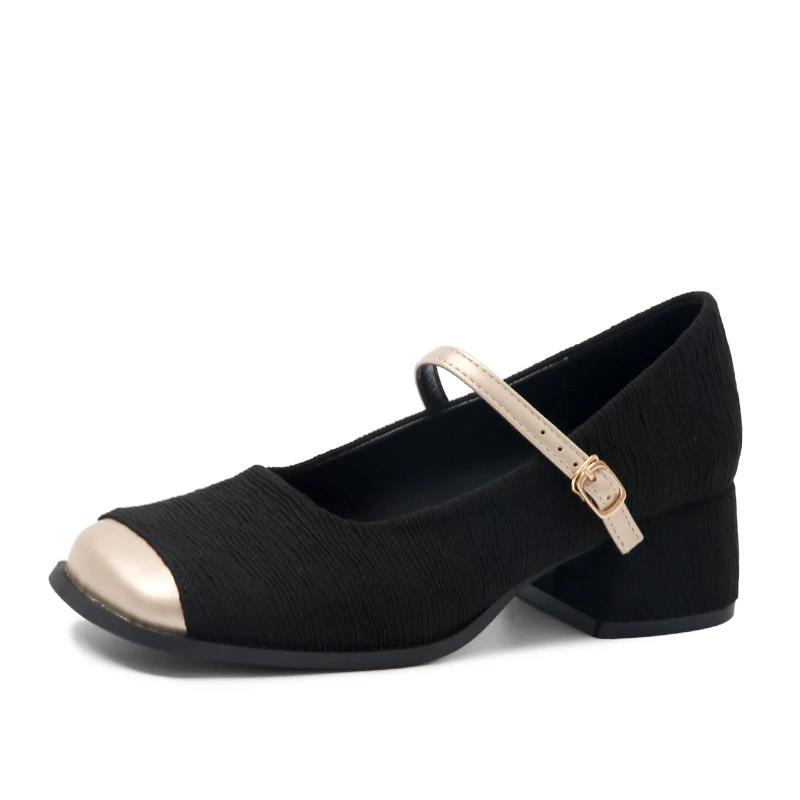 

Новые туфли Мэри Джейн на высоком каблуке для женщин, квадратный носок, летние, на толстом каблуке, элегантные, с неглубоким вырезом, с ремешком на пряжке, женские туфли-лодочки 42 чёрный