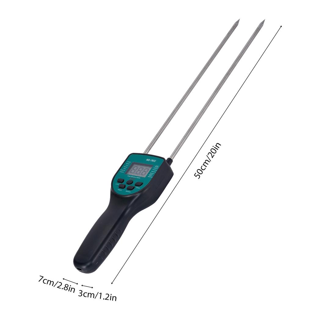 Hay Moisture Meter Hay Bale Moisture Tester Dual-rod Sensor LCD Backlit Display Voice Broadcast