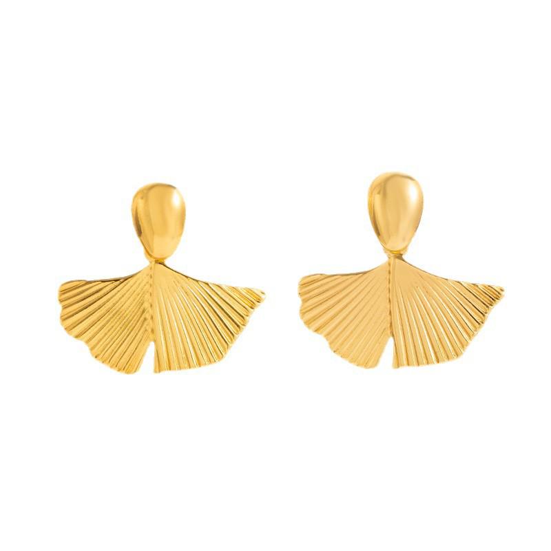 European and American Design Stainless Steel Oval Fan Earrings with a Bright Finish for Women