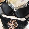 Sexy Dámská Lingerie Set s Leopradím Vzorem Francouzská Krajka Květinová Výšivka Síťovaná Podprsenka Pohodlná Push-Up Podprsenka Šarm Dámské Spodní Prádlo