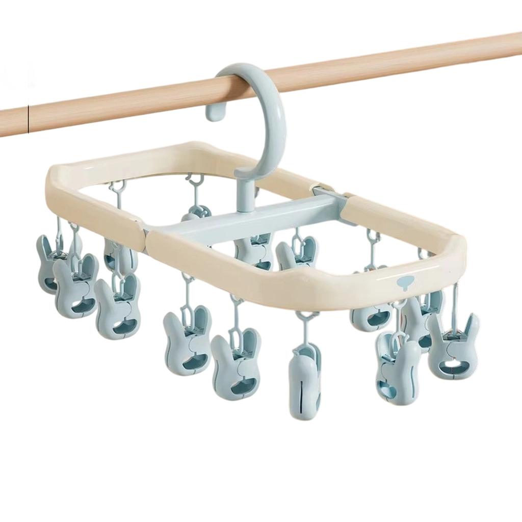 Foldable Multi-Functional Clothes Drying Rack with Clips for Underwear Socks and Small Garments Indoor Outdoor Balcony Hanging Organizer