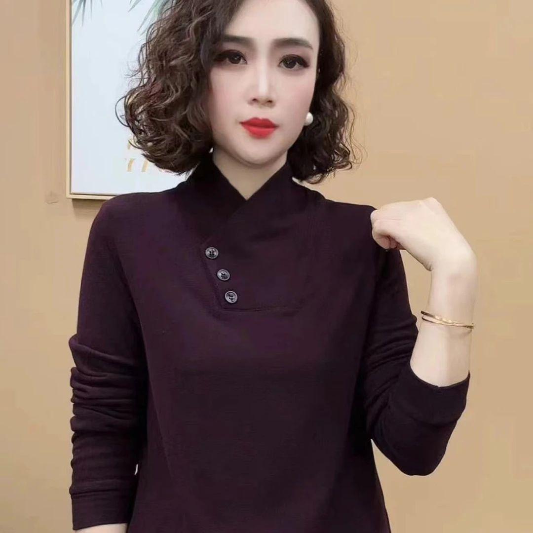 

Autumn and winter new product fashion double-sided velvet top versatile cross-neck solid color age-reducing women s bottoming shirt 4XL фіолетовий