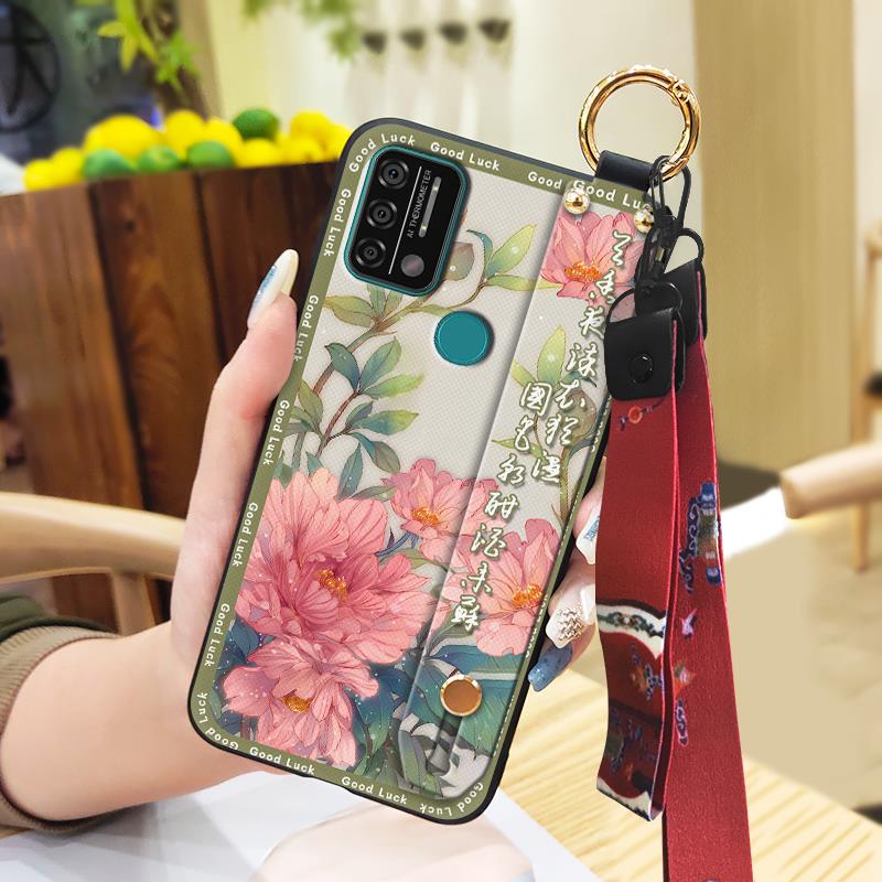 Anti-dust Ring Phone Case For UMIDIGI A9 Back Cover Soft case Durable For Mom Lanyard Chinese style Protective Wristband
