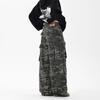 Women's Camouflage Pleated Cargo Jeans - Loose Wide-Leg, Floor-Length Trousers